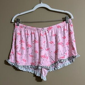 Pink Flamingo Print Women's Pajama Shorts